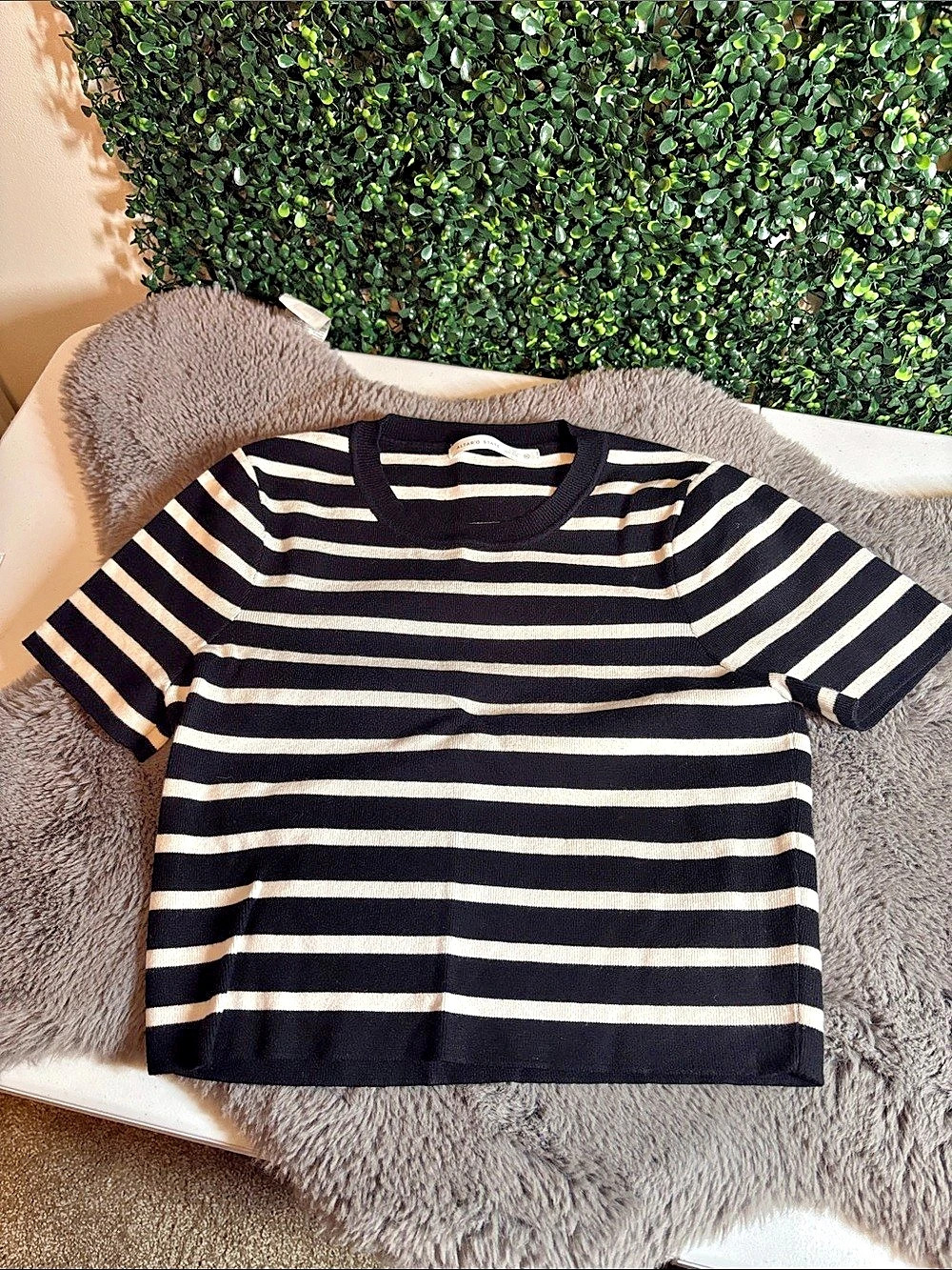 Altar'd State Striped Short Sleeve Tee in Black & White XL Like New